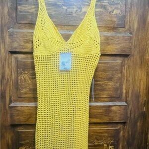 Mustard Yellow Forever 21 Crochet Knit Dress or Swim Cover Up